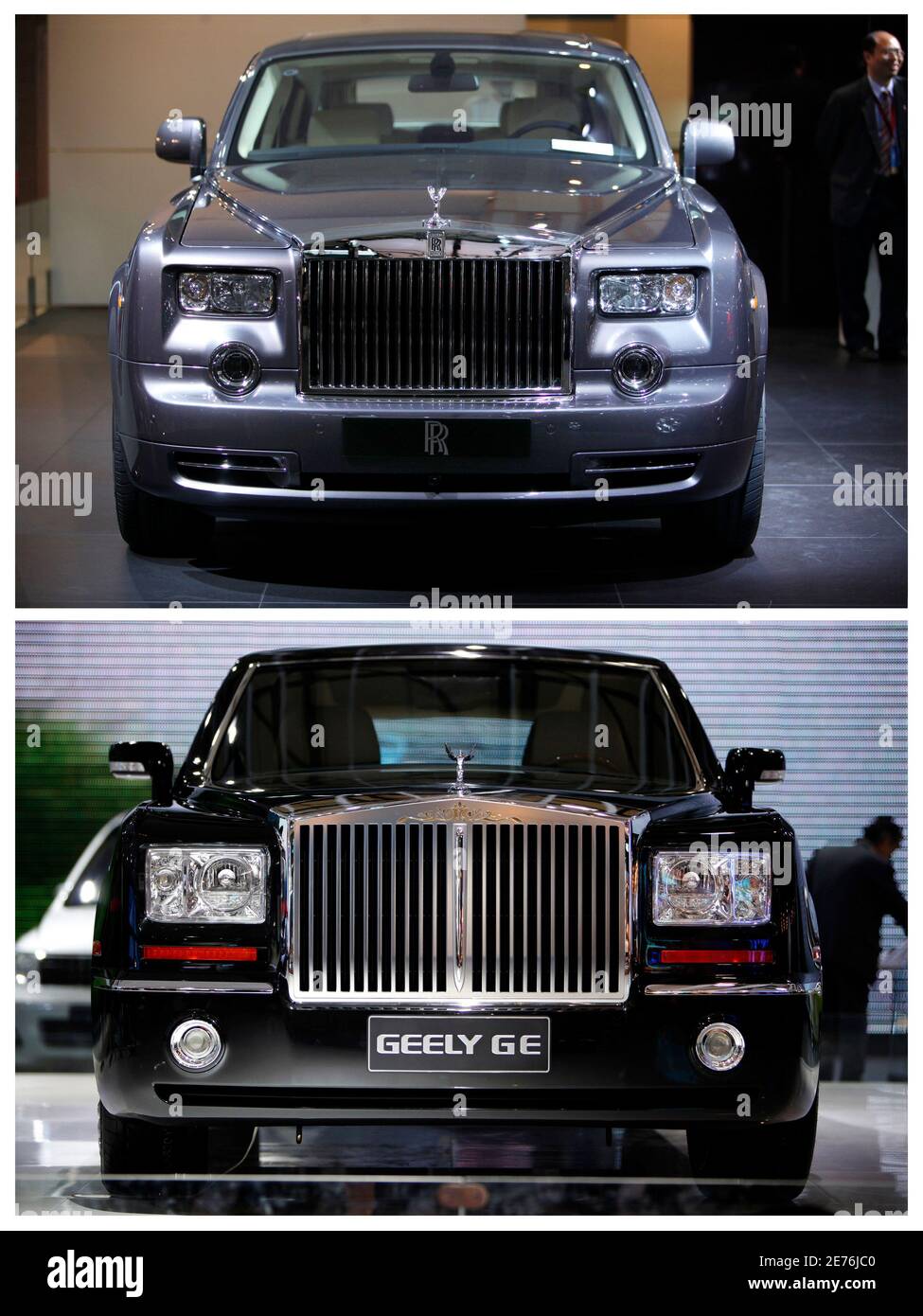 A Combination Photo Shows A Rolls Royce Phantom Top And A Geely Ge At The Shanghai International Auto Show April 23 2009 Reuters Nir Elias China Transport Business Photo Stock Alamy