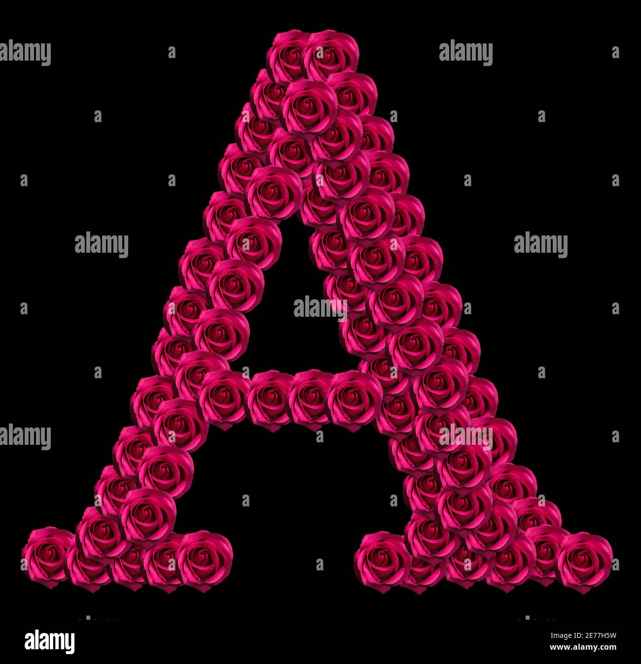 Romantique concept image d'une lettre majuscule A fait de roses rouges. Isolé sur fond noir. Élément de conception pour l'amour ou les thèmes de Saint-Valentin Banque D'Images