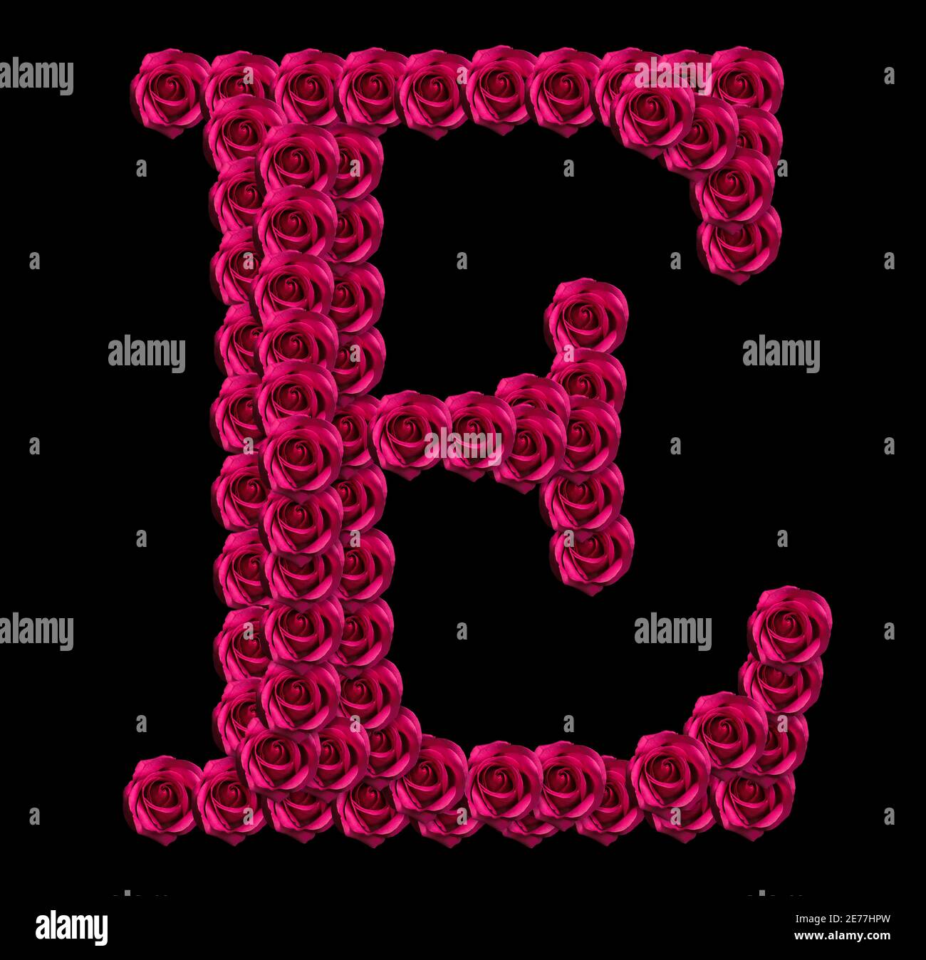Romantique concept image d'une lettre majuscule E fait de roses rouges. Isolé sur fond noir. Élément de conception pour l'amour ou les thèmes de Saint-Valentin Banque D'Images Romantique concept image d'une lettre majuscule E fait de roses rouges. Isolé sur fond noir. Élément de conception pour l'amour ou les thèmes de Saint-Valentin Banque D'Images