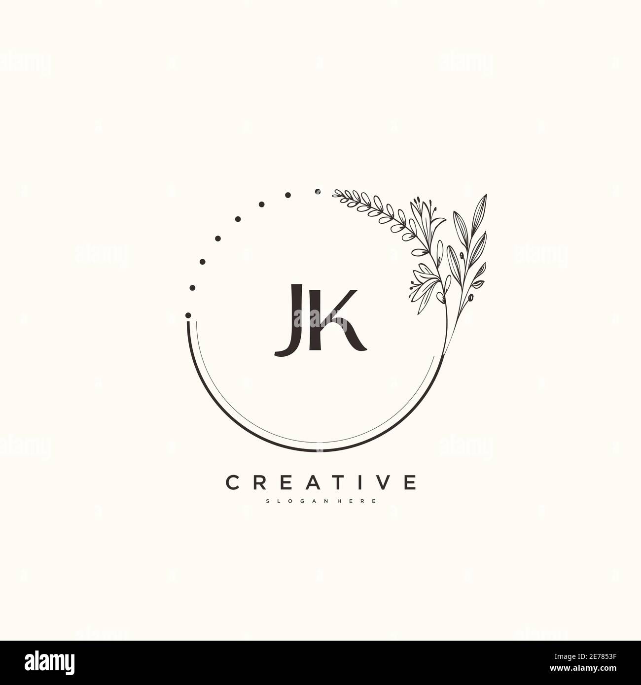 JK Beauty vector logo initial art, écriture logo de signature initiale, mariage, mode, bijoux, boutique, floral et botanique avec la température créative Illustration de Vecteur