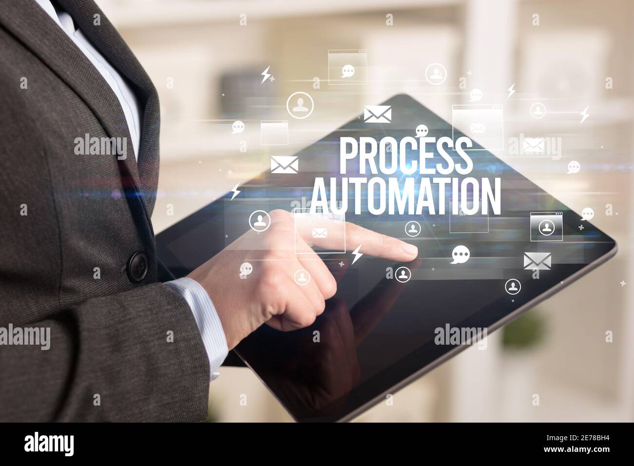 Gros plan d'une inscription D'AUTOMATISATION DU PROCESSUS de recherche de tablette, concept de technologie moderne Banque D'Images