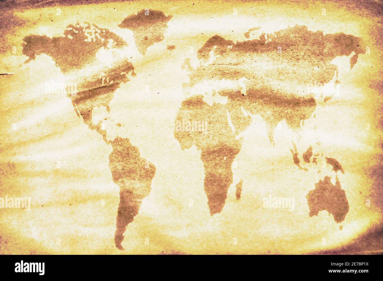 filigrane de carte du monde périmé sur le papier de gringe Banque D'Images