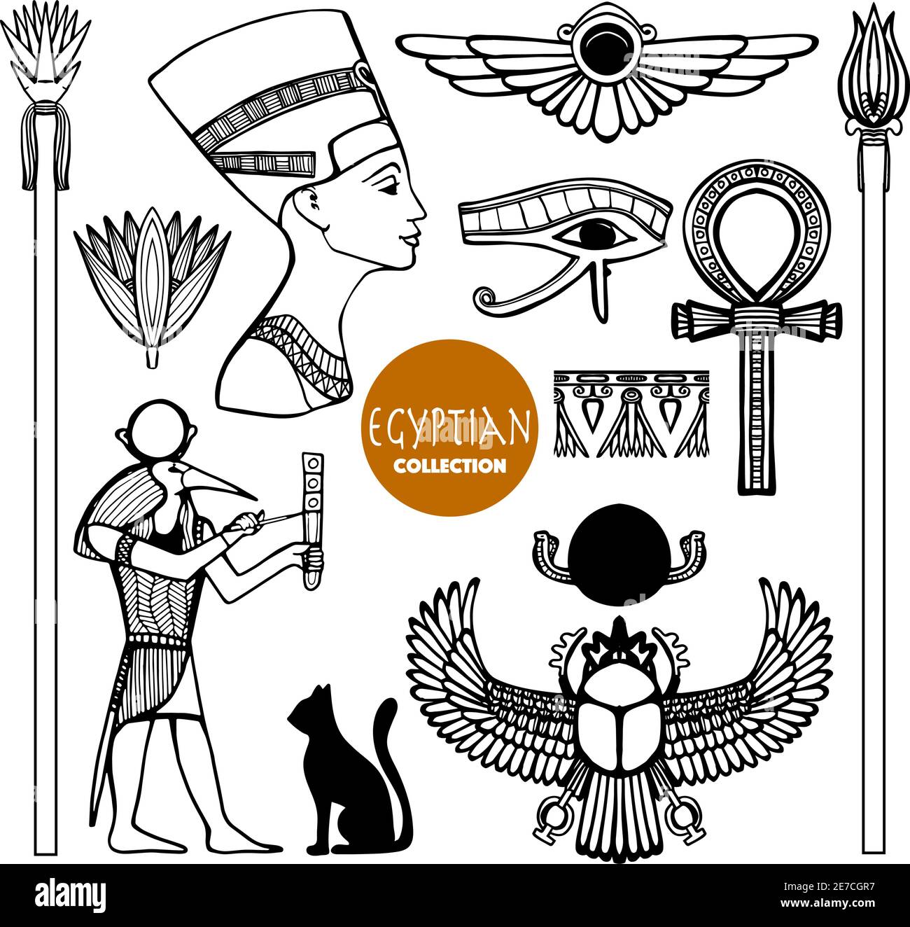 Égypte ensemble avec symboles de Dieu antique et ornements vecteur isolé illustration Illustration de Vecteur