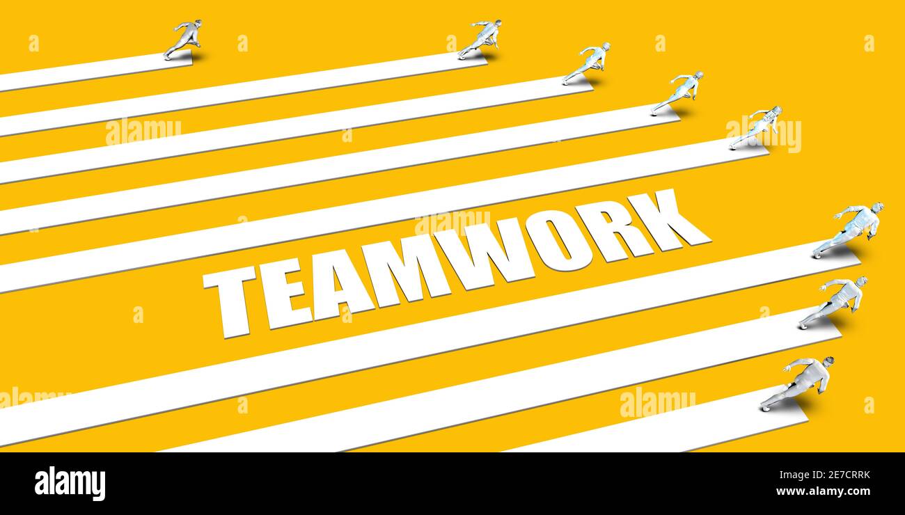 Concept de travail d'équipe avec des professionnels fonctionnant sur jaune Banque D'Images