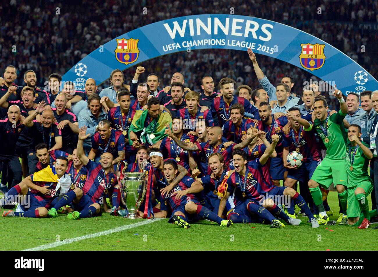 BERLIN, ALLEMAGNE - 6 JUIN 2015 : Lionel Messi, Luis Suarez et Neymar  photographiés lors de la cérémonie de remise des prix qui a eu lieu après  la finale de la Ligue
