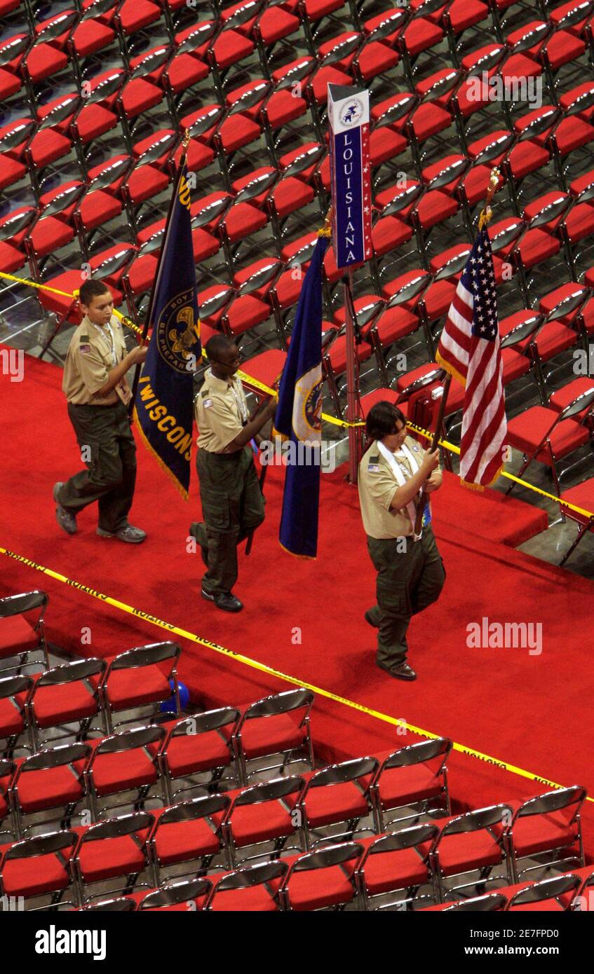 A Boy Scout Color Guard Walks Past The Seating Section For The Louisiana Delegation During A Practice Ahead Of The 08 Republican National Convention In St Paul Minnesota August 31 08 The A Boy Scout Color Guard Walks Past The Seating Section For The Louisiana Delegation During A Practice Ahead Of The 08 Republican National Convention In St Paul Minnesota August 31 08 The