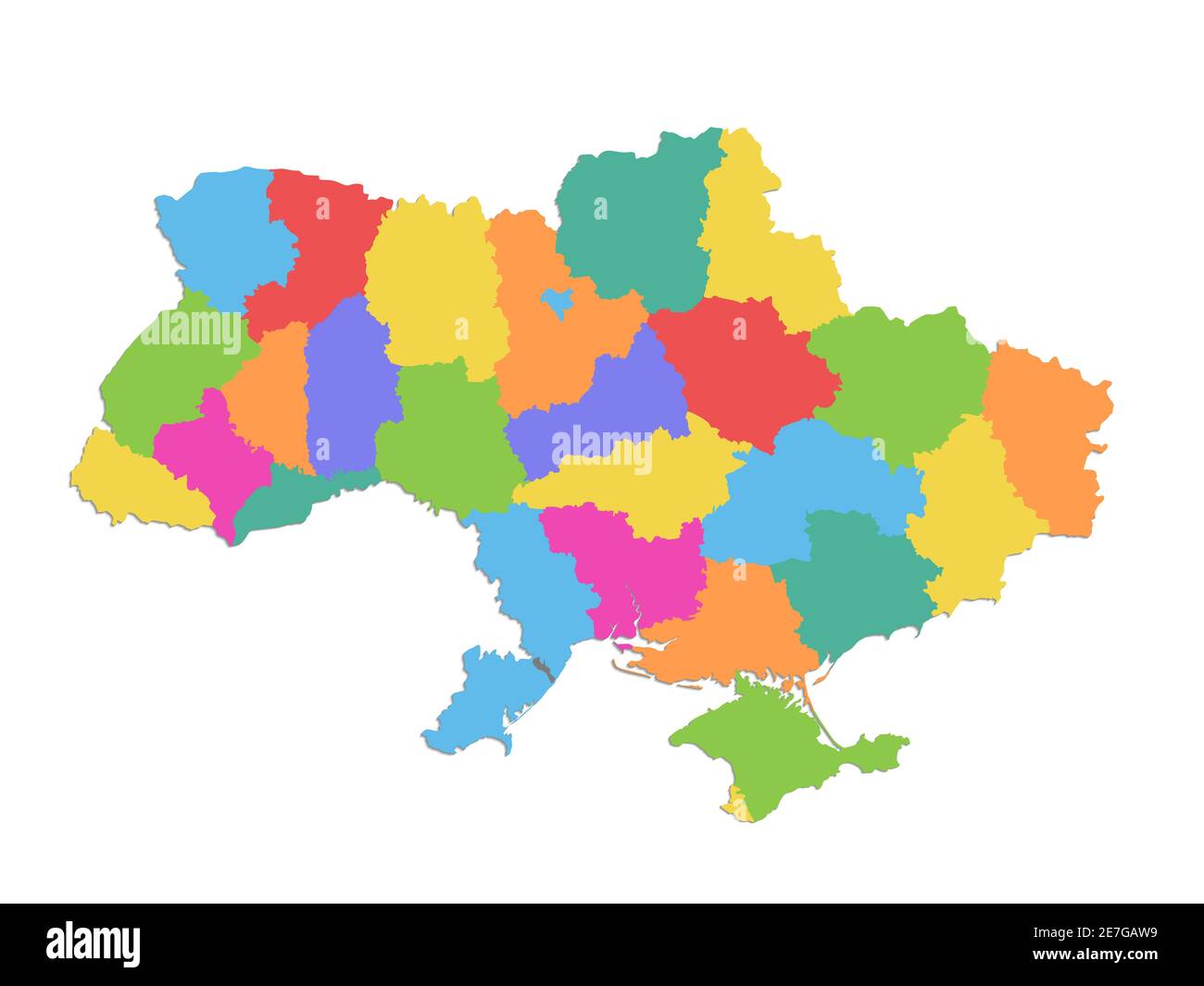 Carte de l'Ukraine, division administrative, régions séparées, carte couleur isolée sur fond blanc vierge Banque D'Images
