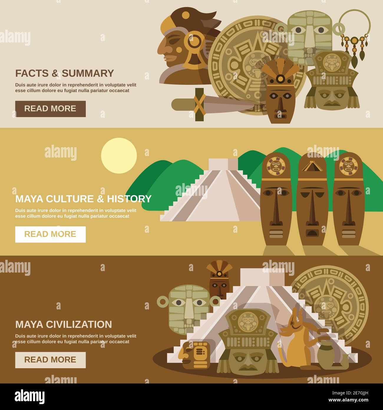 Bannière horizontale Maya avec vecteur isolé des éléments de la civilisation indienne illustration Illustration de Vecteur