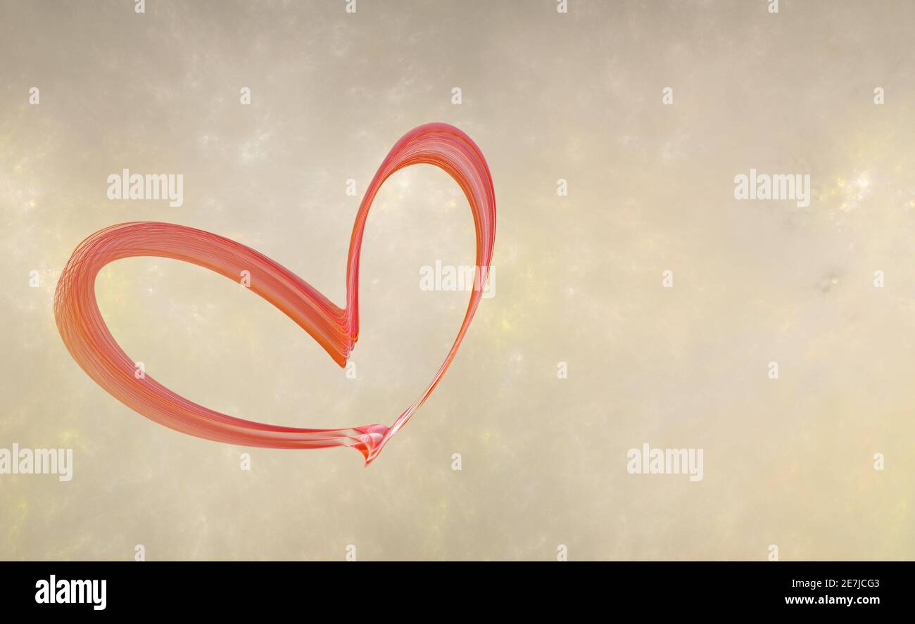 Fractales, coeur rouge abstrait sur le fond de la couleur de champagne de la nébuleuse Banque D'Images