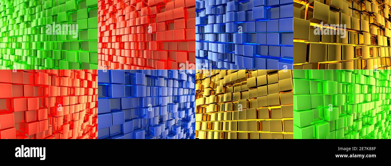 Collection d'arrière-plans abstraits. Papier peint moderne. Cubes brillants. Rendu 3D Banque D'Images