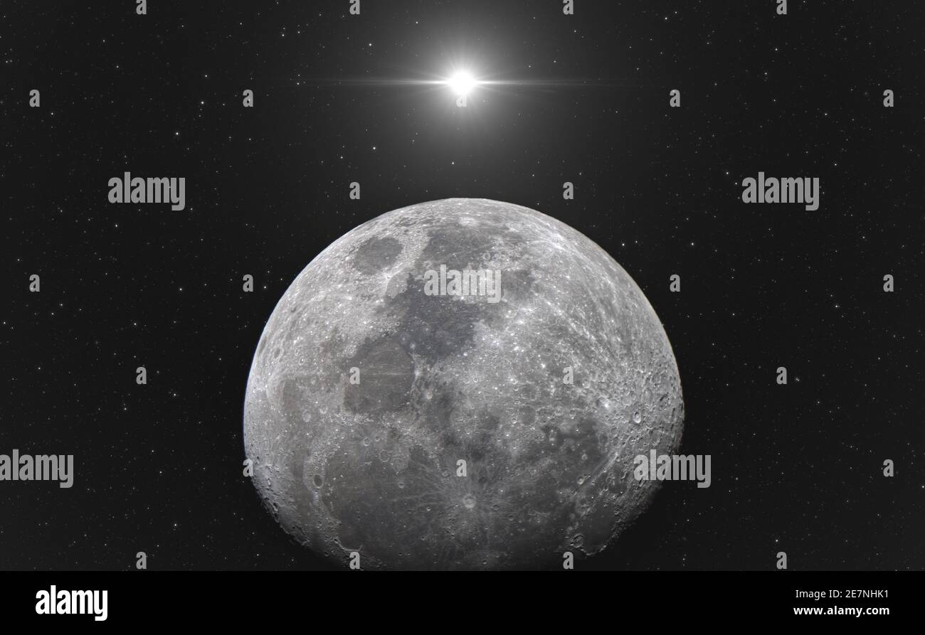 Lune vue à travers le télescope de 10 pouces. Combinaison de photos Banque D'Images