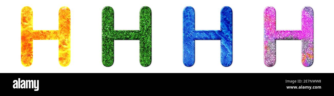 Illustration de quatre lettres « H » composées de textures vives et colorées isolé sur fond blanc Banque D'Images