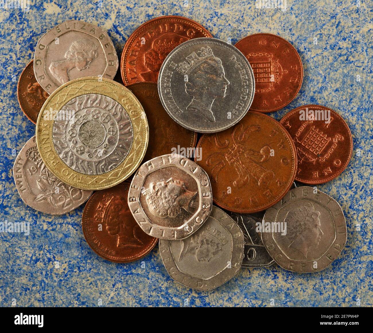 beaucoup de pièces britanniques de différentes confessions Banque D'Images