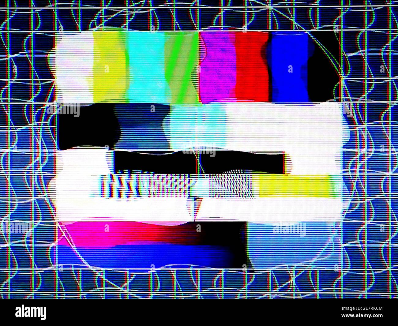 Modèle de test TV généré par un Monoscope avec une tension de bruit Effet – photo originale d'un téléviseur d'époque Banque D'Images
