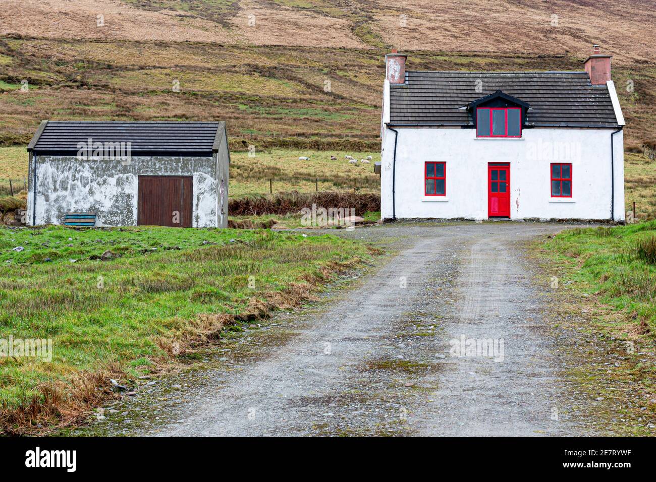 Ferme irlandaise blanche, près du comté de Portmagee Kerry, Irlande Banque D'Images