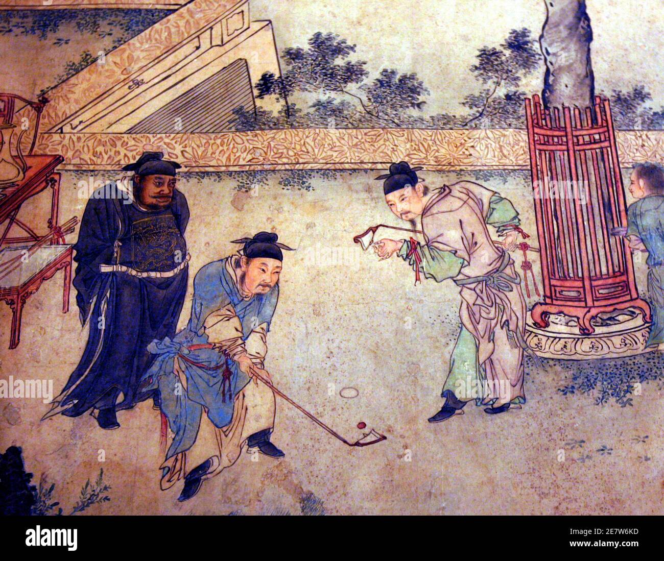 Part of a Ming dynasty scroll "The Autumn Banquet", being exhibited at the  Hong Kong Heritage Museum March 21, 2006, shows participants of an imperial  court spend their pastime on 'chuiwan' similar