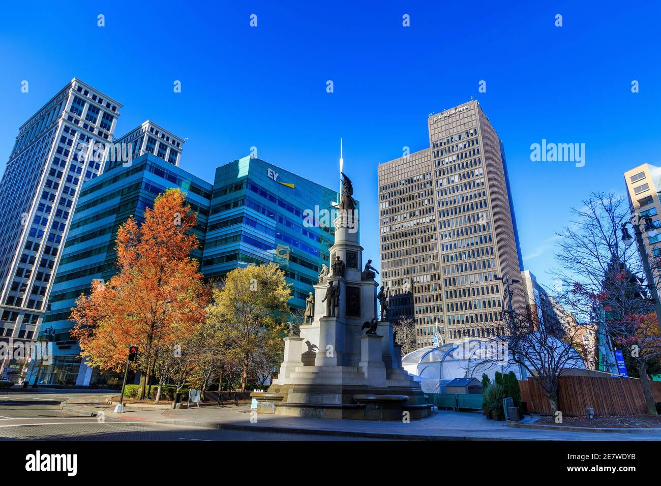 DETROIT, MI, États-Unis - 10 NOVEMBRE : campus Martius Park le 10 novembre 2020 dans le centre-ville de Detroit, Michigan. Banque D'Images