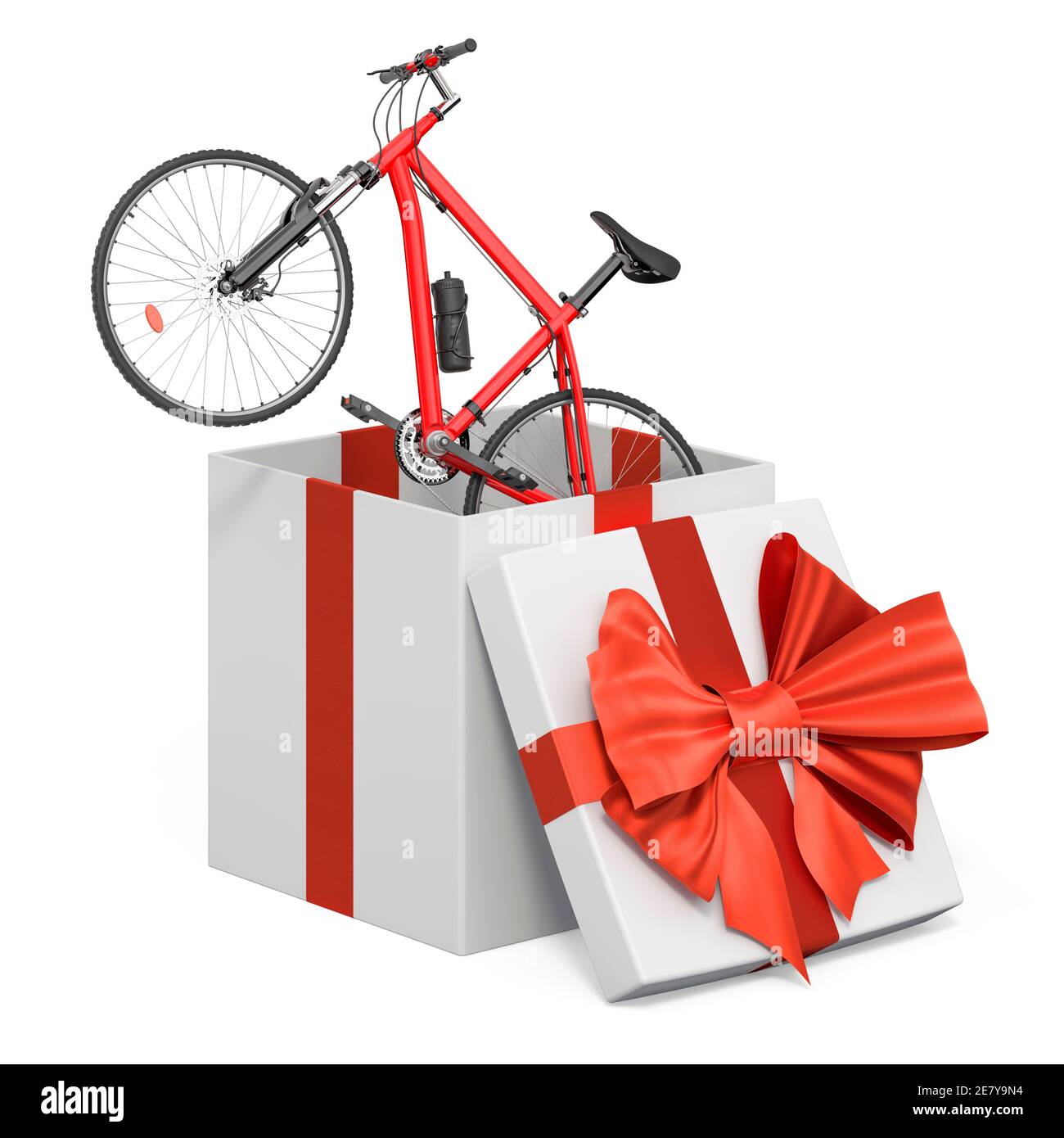 Vélo de sport à l'intérieur de la boîte cadeau, concept actuel. Rendu 3D  isolé sur fond blanc Photo Stock - Alamy
