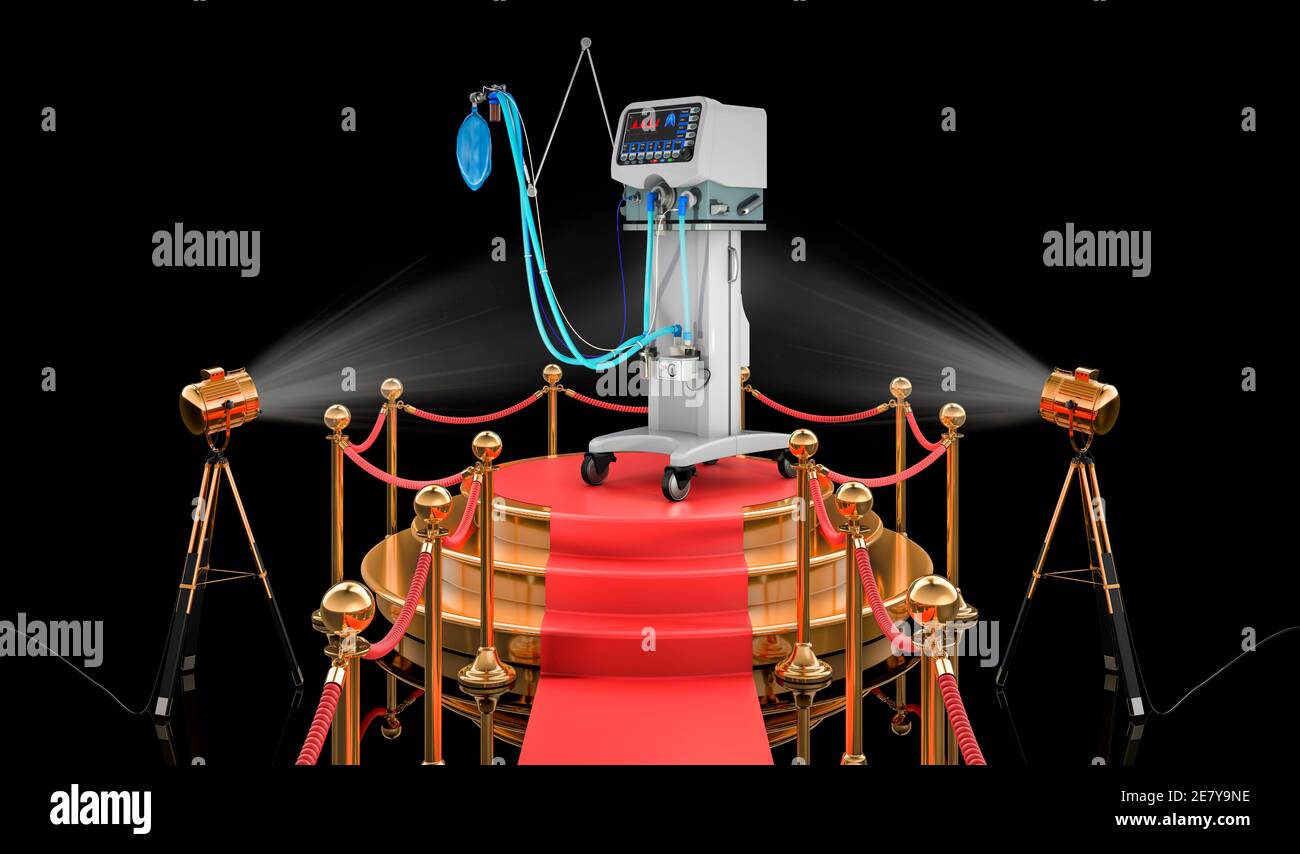 Podium avec ventilateur médical, rendu 3D isolé sur fond noir Banque D'Images