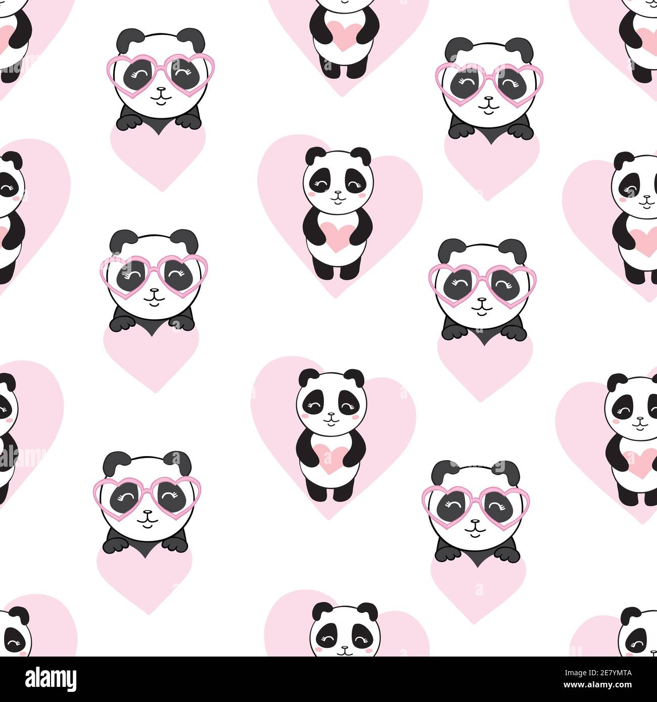 Motif sans couture avec têtes de panda dessinées à la main. Arrière-plan morcellement animal. Illustration de Vecteur