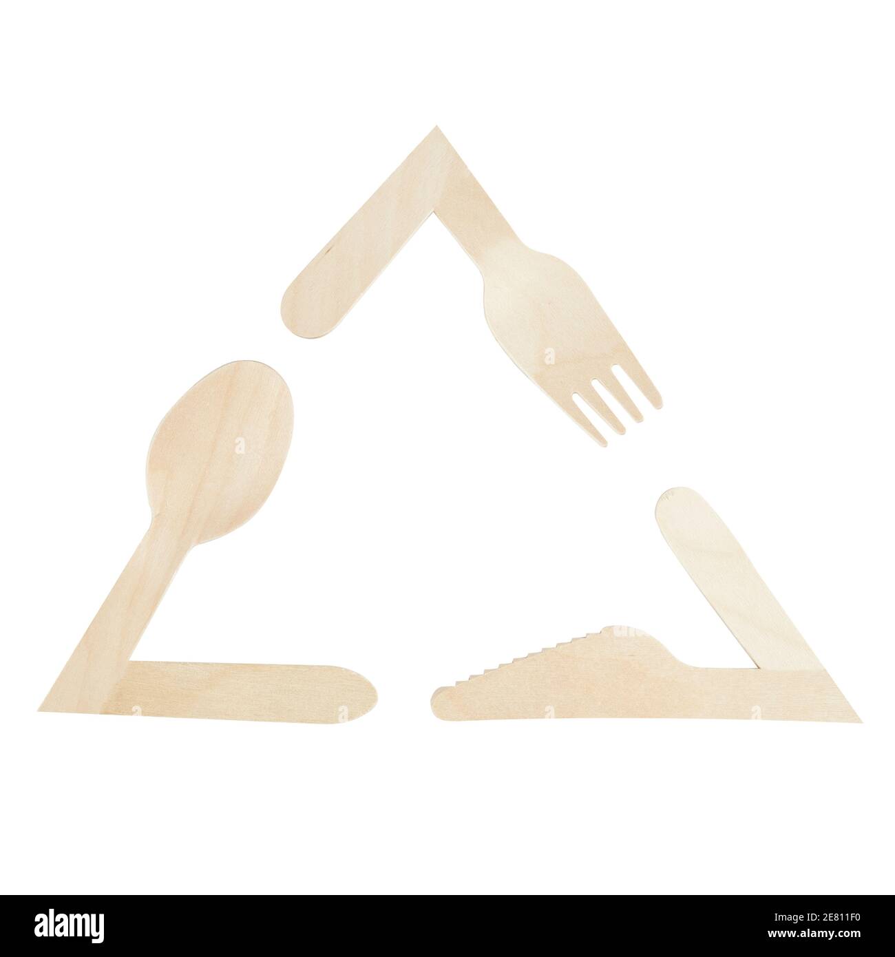 symbole de recyclage écologique des éléments d'ustensile en bois isolés sur fond blanc. protection de la terre contre la pollution Banque D'Images