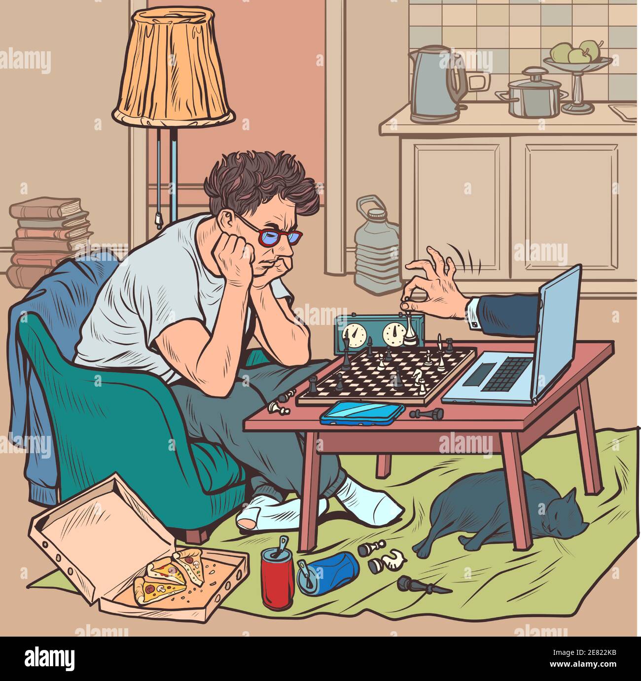 jeu d'échecs en ligne dans la période de quarantaine et d'isolement Illustration de Vecteur