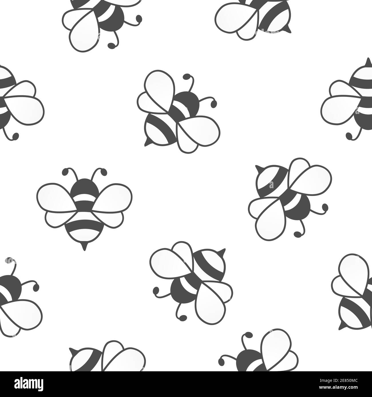 Motif sans couture avec arrière-plan des abeilles volantes. Personnages de dessin animé en noir et blanc. Illustration de Vecteur