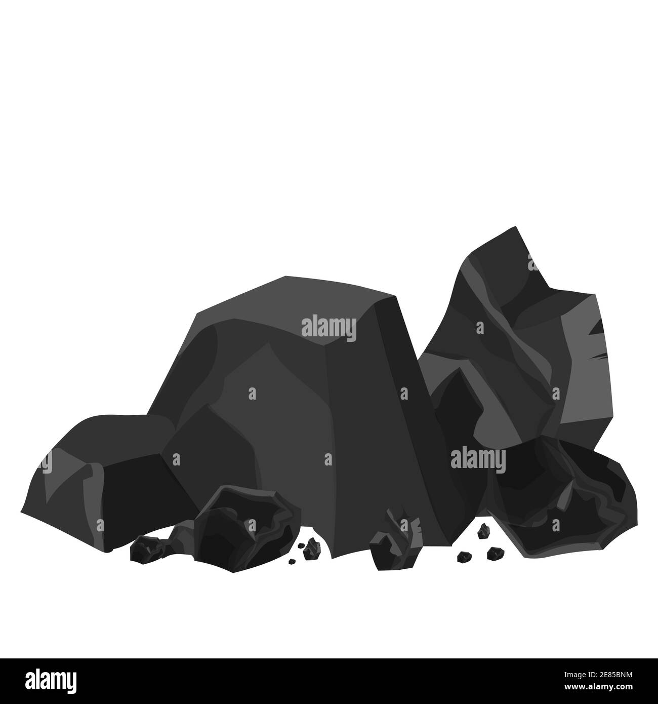 Pile de charbon, matériau industriel énergétique isolé sur fond blanc en style de dessin animé dans des couleurs noir et gris. Carbone, ressource avec texture et structure. Élément de jeu. Illustration vectorielle Illustration de Vecteur