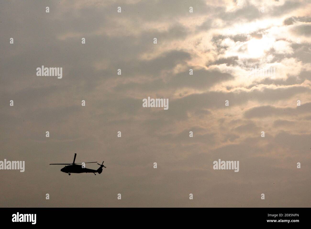 A Military Helicopter Hovers Above The Closed-Off Section Of Sun Yat-Sen  Freeway At Chang-Hua County In Central Taiwan, About 200 Km South Of Taipei  May 15, 2007. Taiwan Is Staging A Series