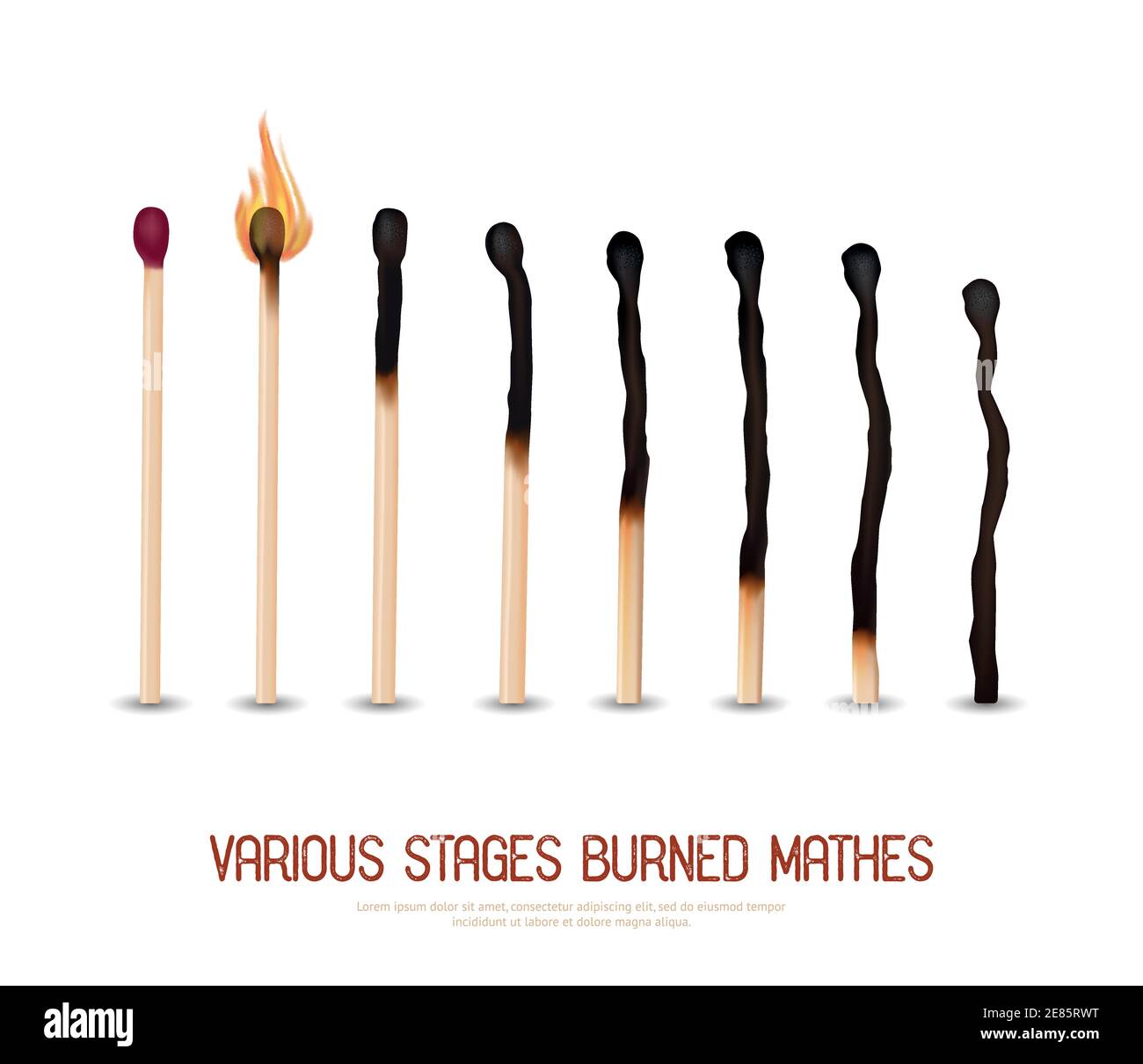 Différentes étapes de allumettes brûlant de nouveau à complètement brûlé définir une illustration vectorielle réaliste isolée sur fond blanc Illustration de Vecteur