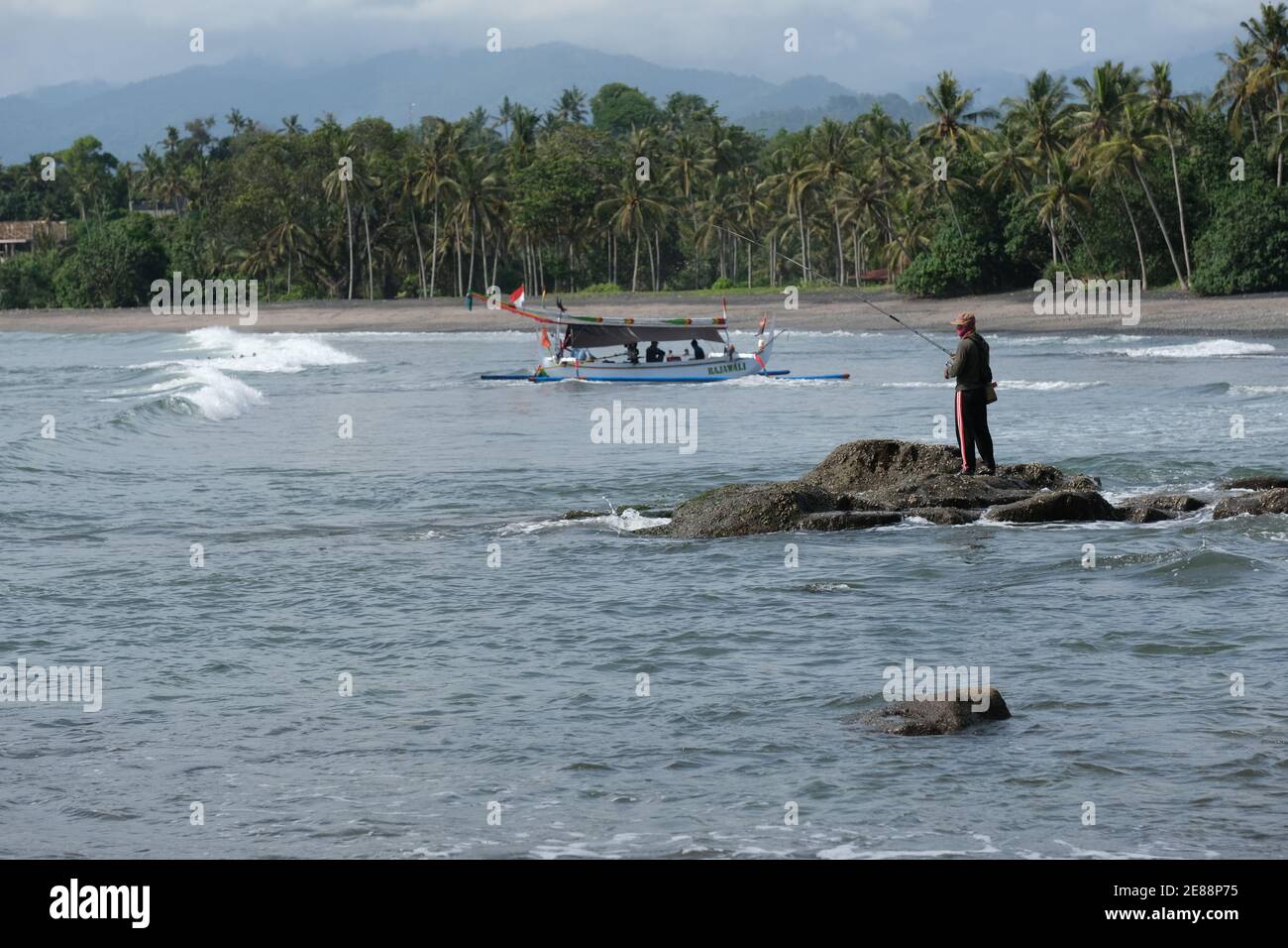 Indonésie Bali Pekutatan - Pantai Medewi - pêche Plage de Medewi Banque D'Images