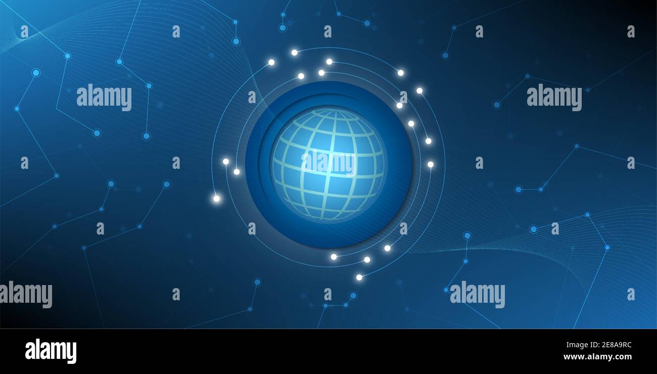 Technologie numérique bleue avec globe et monde en vagues Concept de connexion.Illustration vectorielle.Eps10 Illustration de Vecteur