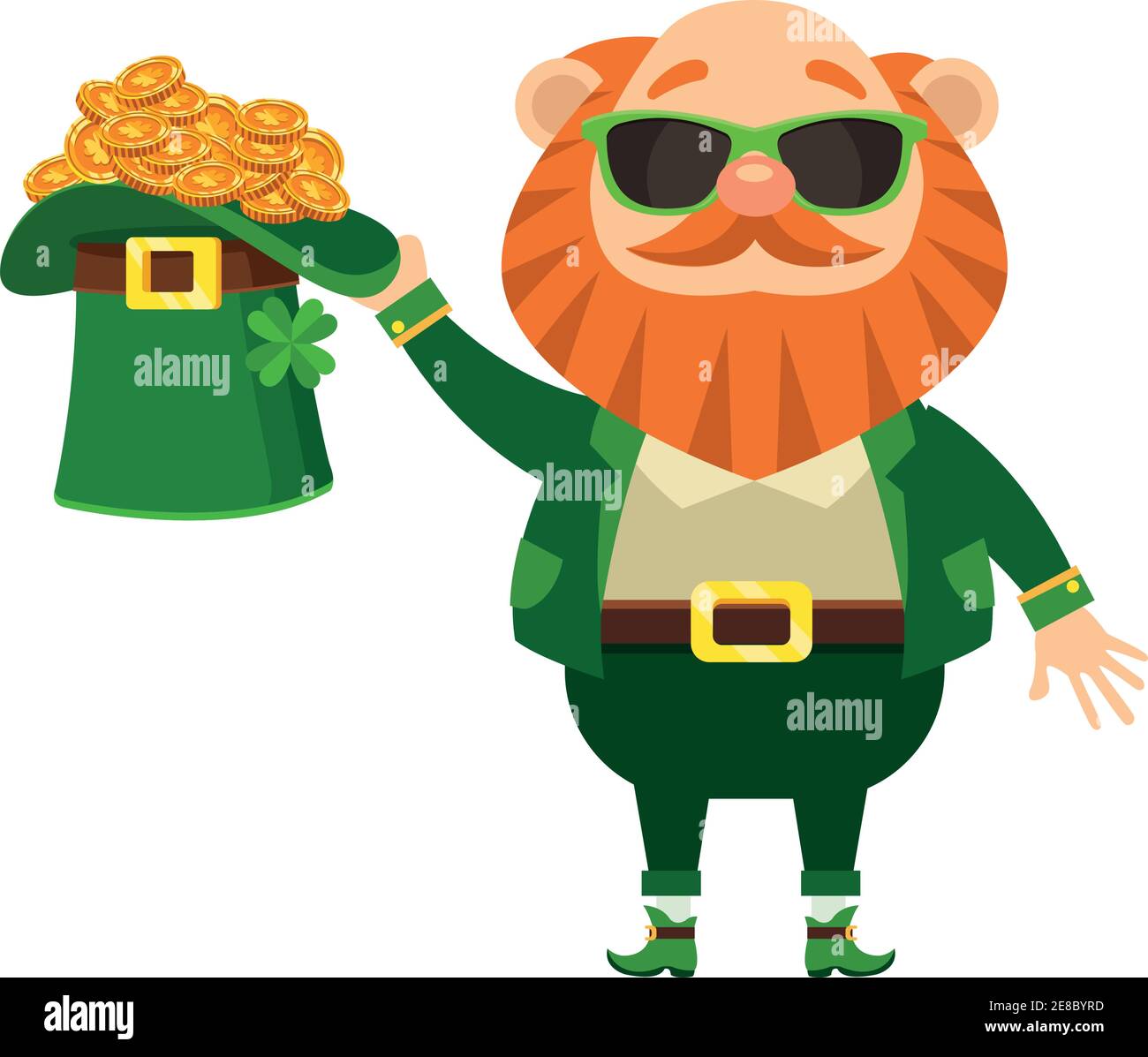 personnage de saint patrick leprechaun avec lunettes de soleil et pièces de monnaie en chapeau illustration vectorielle Illustration de Vecteur