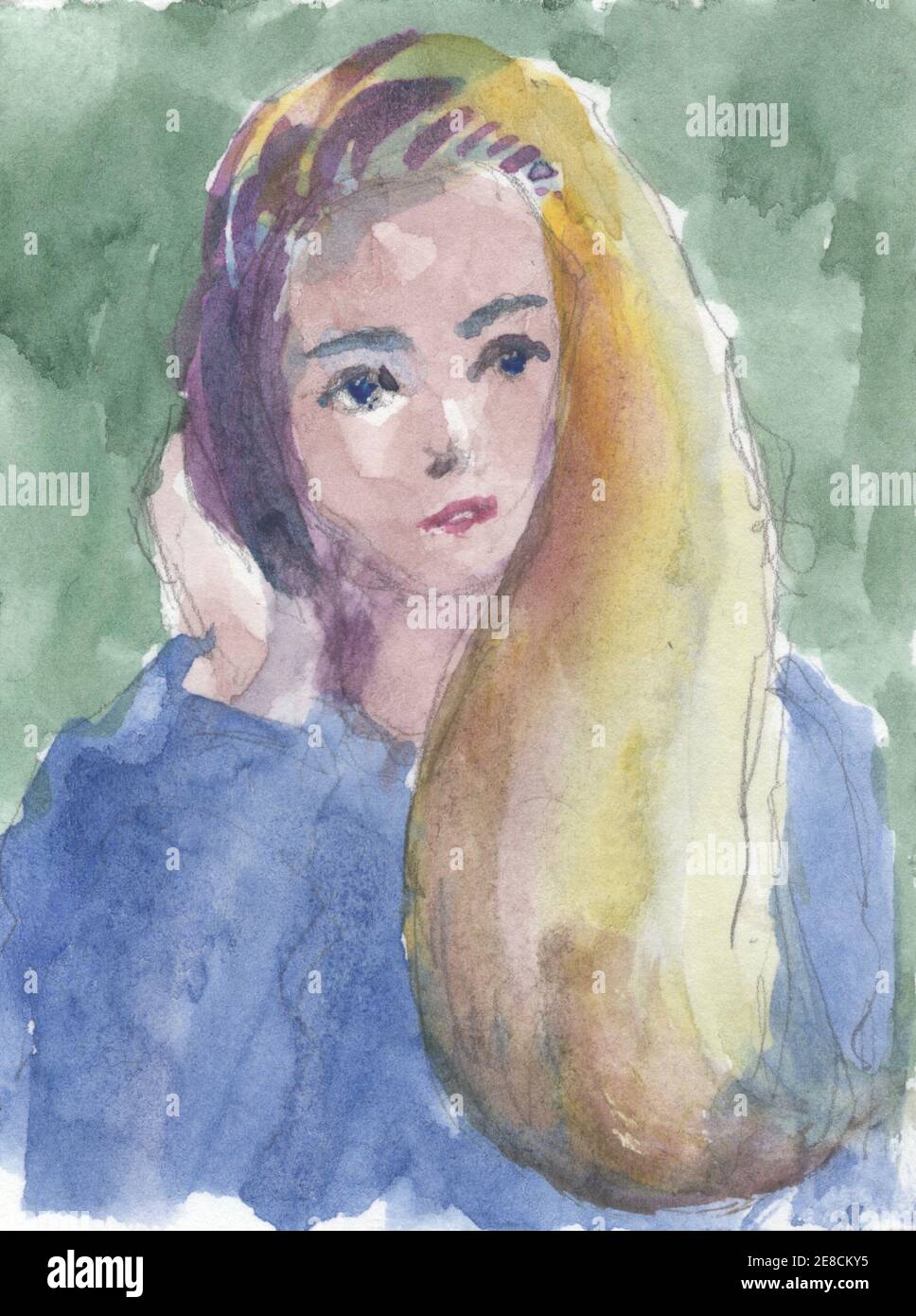 femme portrait aquarelle dessin peinture Banque D'Images