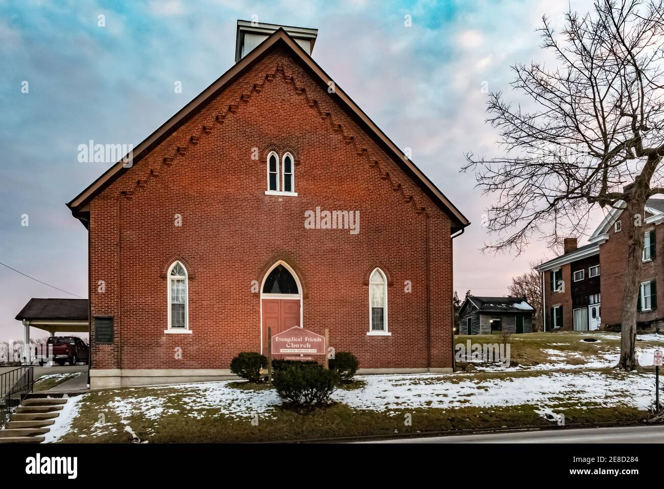 Mount Pleasant, Ohio/USA- Mars 8 2019: L'église Mount Pleasant Friends Church (Quakers) fondée en 1801. Mt. Agréable était un fief pour l'abolitionniste Q Banque D'Images