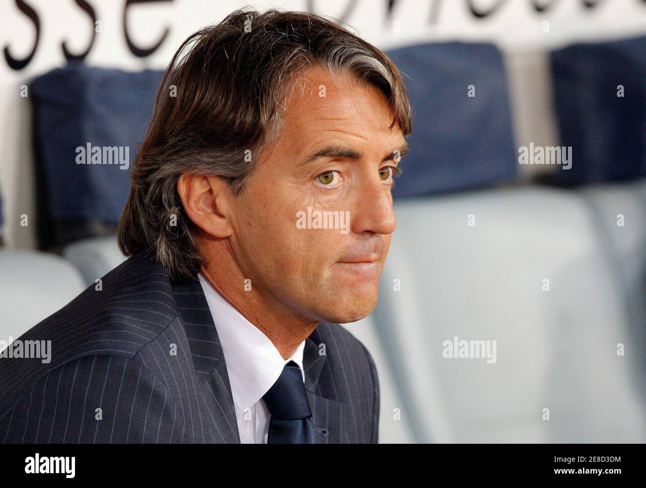 Inter Milan coach Roberto Mancini looks on before the Italian Cup soccer  final match against AS Roma at the Olympic stadium in Rome May 24, 2008.  Wednesday's Italian newspapers said former Chelsea