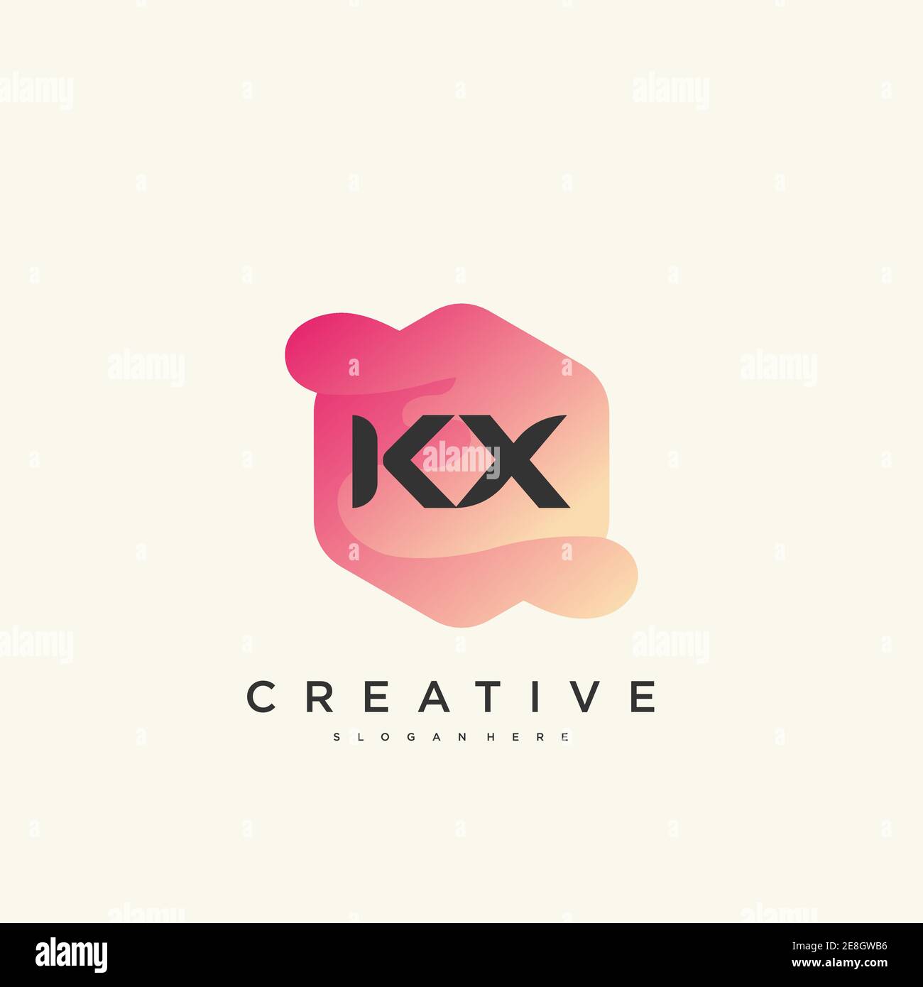 Éléments de modèle de conception d'icône de logo de lettre initiale KX avec WAVE coloré Illustration de Vecteur