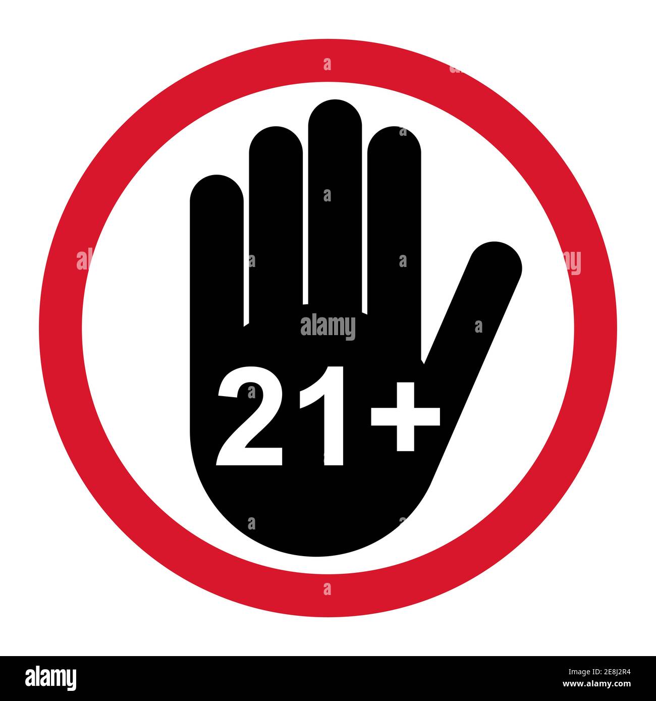 panneau plat de restriction 21+ avec isolé à la main sur fond blanc. Symbole de limite d'âge. Pas moins de vingt un ans avertissement illustration . Illustration de Vecteur