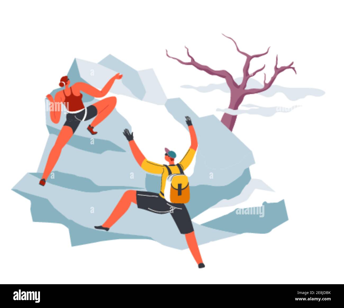 Escalade de personnes en montagne, vacances et sports Illustration de Vecteur