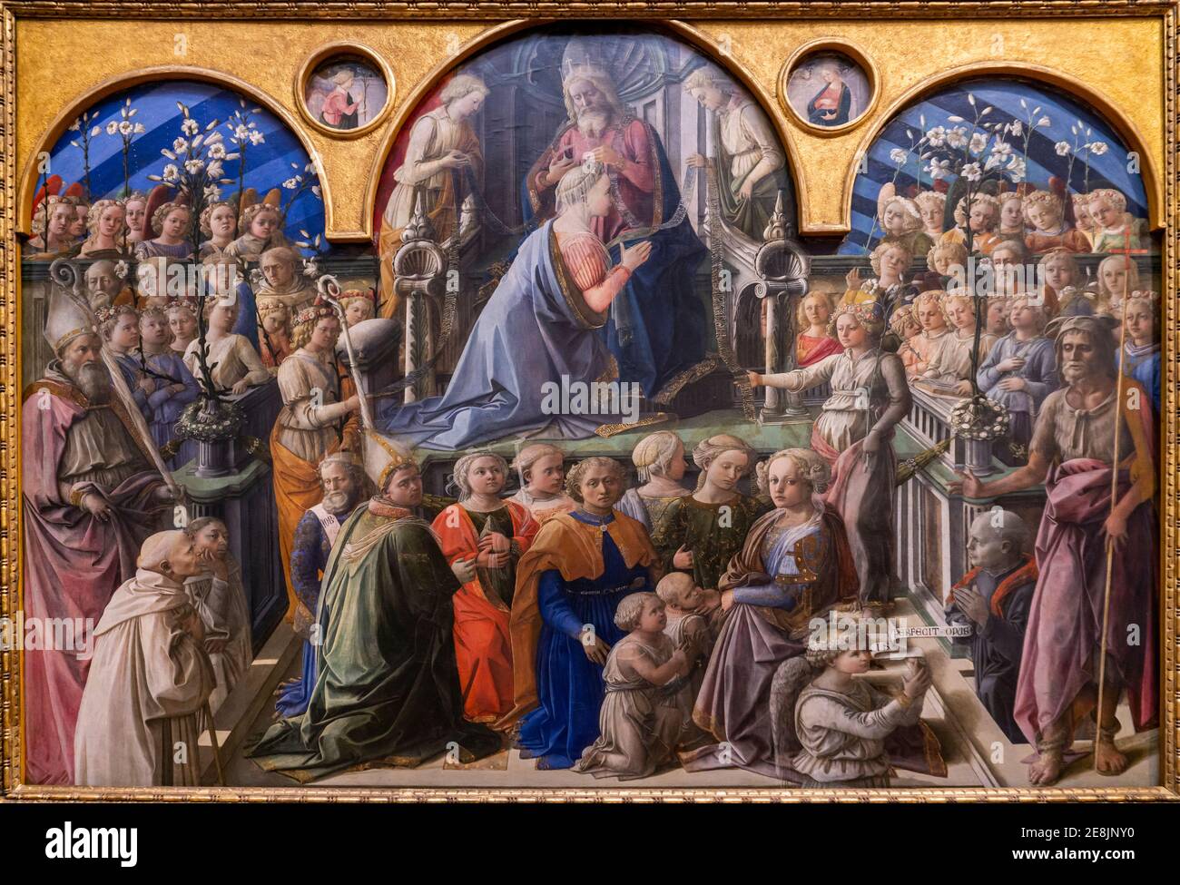 Le couronnement de la Vierge par Filippo Lippi (1447) de la Galerie des Offices de Florence, Italie. Banque D'Images