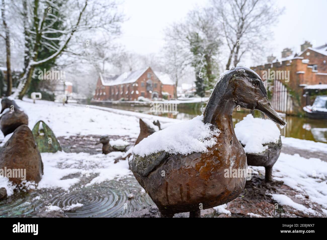 Sculpture de canard à côté du canal Bridgewater, Worsley. Créé par Bronze Cast Banque D'Images