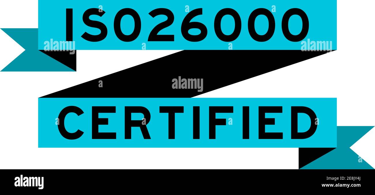 Bannière ruban de couleur bleu vintage avec certification Word ISO 26000 sur fond blanc Illustration de Vecteur