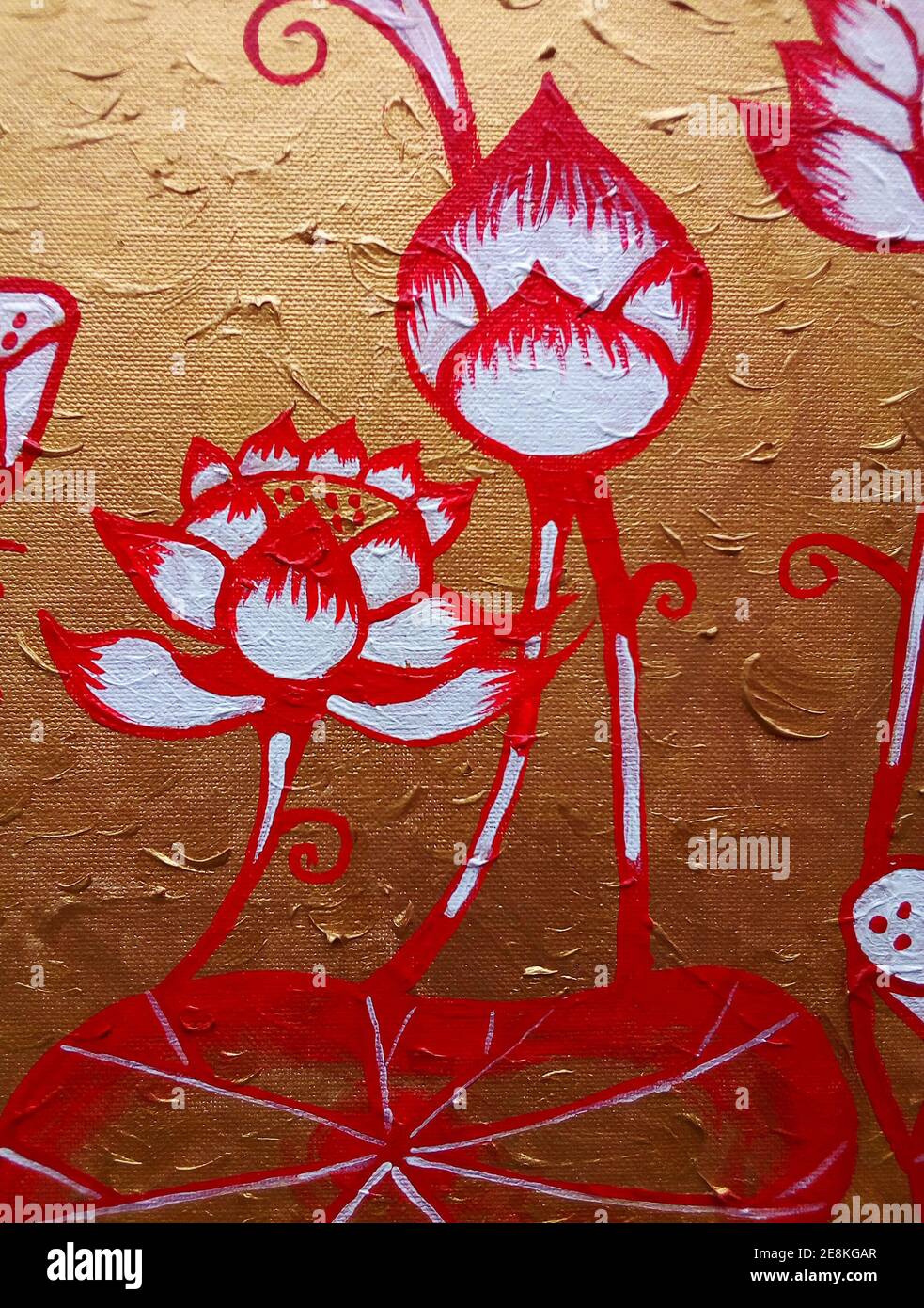 Art, peinture, motif thaïlandais, or Lotus, terre thaï Banque D'Images