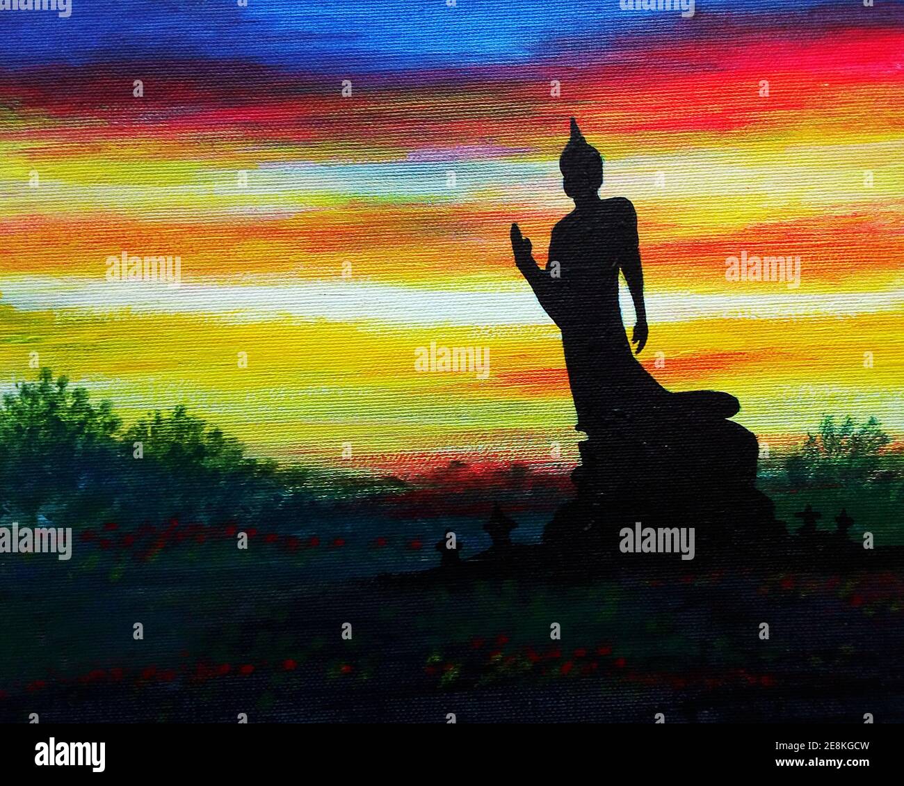 Art ,peinture ,huile , couleur ,statue de Bouddha,Thaïlande , bouddhiste Banque D'Images