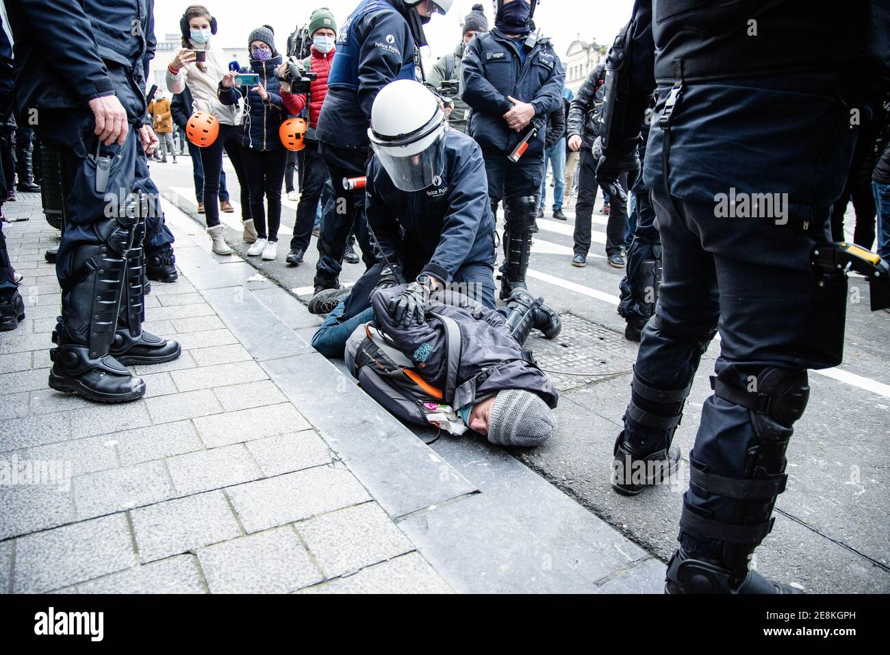 Bruxelles, BELGIQUE. 31 janvier 2021. Manifestation de l'extrême droite belge, contre les mesures sanitaires et la vaccination, comparaison avec Auschwitz. (Credit image: © Arnaud Brian via Wire) Credit: ZUMA Press, Inc./Alamy Live News Banque D'Images