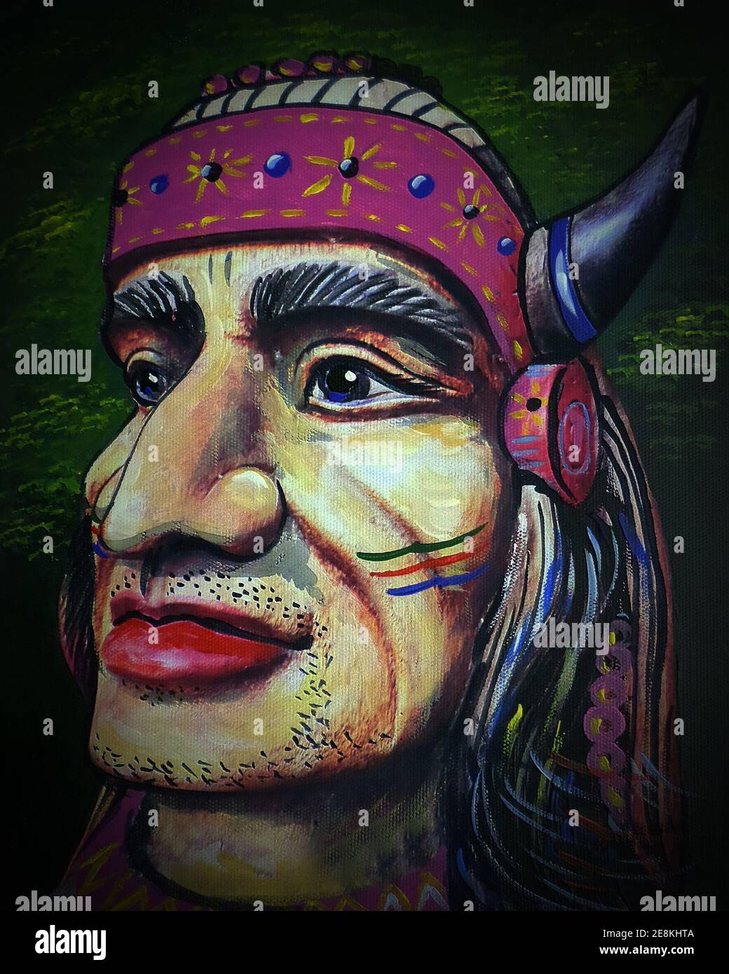 Art ,peinture ,couleur de l'huile ,Red Indian , Native American , face Apache Banque D'Images