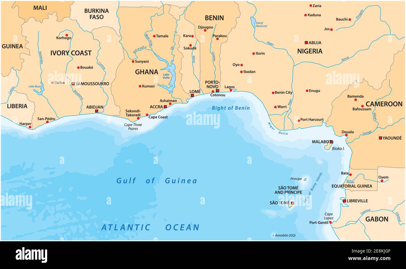Carte vectorielle du golfe de Guinée en Afrique de l'Ouest Illustration de Vecteur