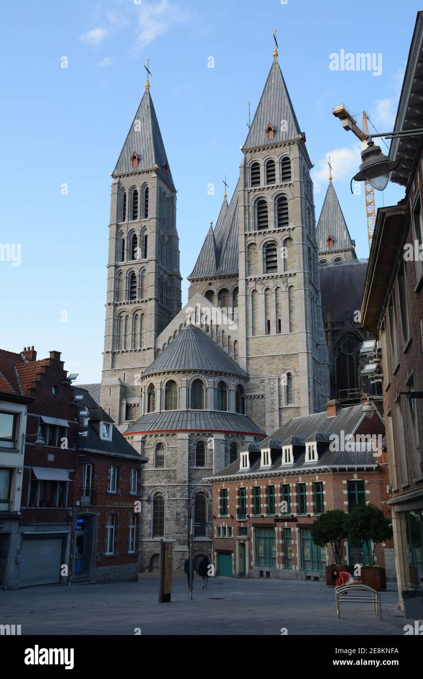 Tournai, Belgique. 11 août 2019 : façade de la cathédrale notre-Dame de Tournai Banque D'Images