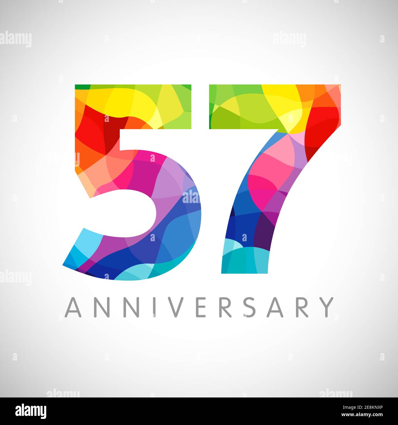 numéros du 57e anniversaire. logotype de 57 ans. Des couleurs vives. Modèle de conception graphique abstrait isolé. Creative 5, 7 signes, chiffres 3D. Jusqu'à 57 %, Illustration de Vecteur