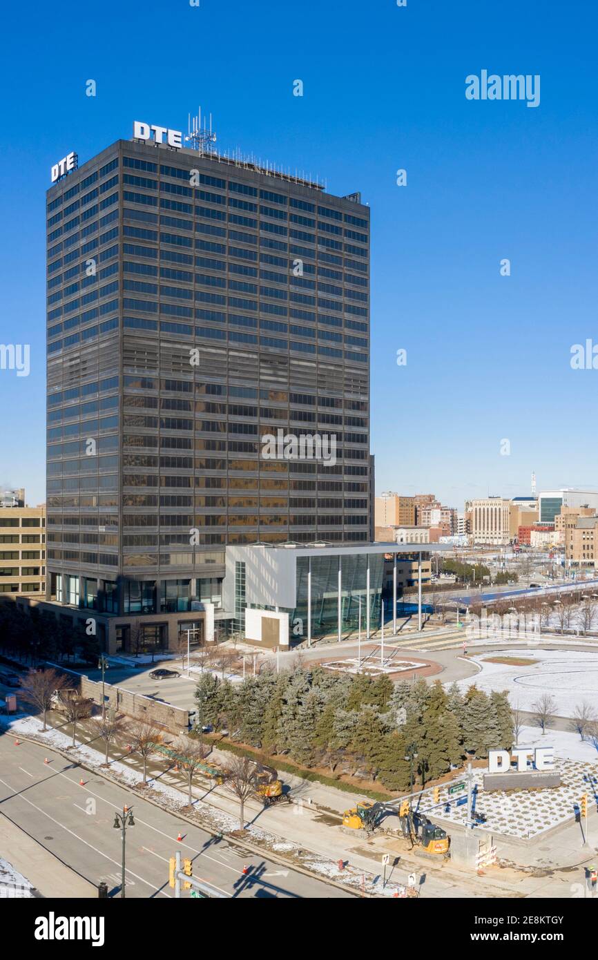 Detroit, Michigan - le siège social de DTE Energy, un service d'électricité et de gaz desservant certaines parties du Michigan. Banque D'Images